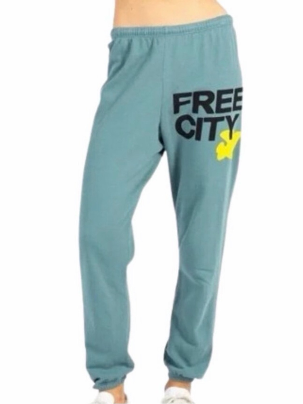 freecity Teal Jogger Pants with Black Logo and Yellow Accent
